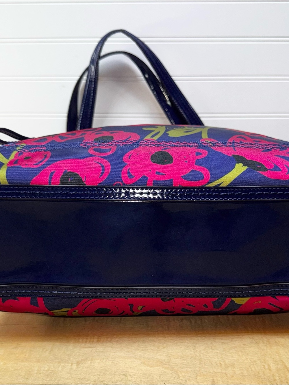 Coach Hallie Poppy Navy Floral Shoulder Bag with Hot Pink & Lime Accents - Picture 4 of 14